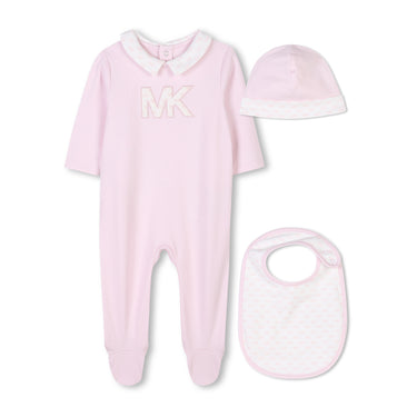 MICHAEL KORS mameluco en set con gorro y babero para bebe para niña rosa
